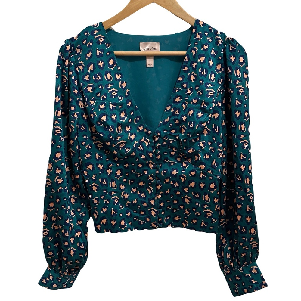 Willow & Root Satin Leopard Print Blouse Size S